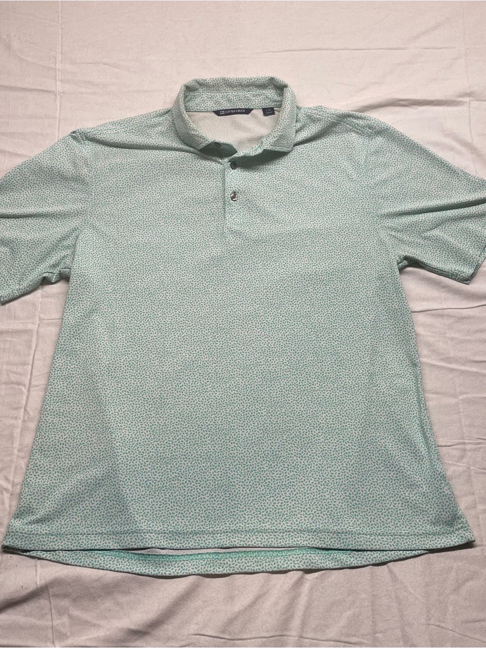 Cutter & Buck men’s Green/white geometric polo shirt L recycled poly stretch